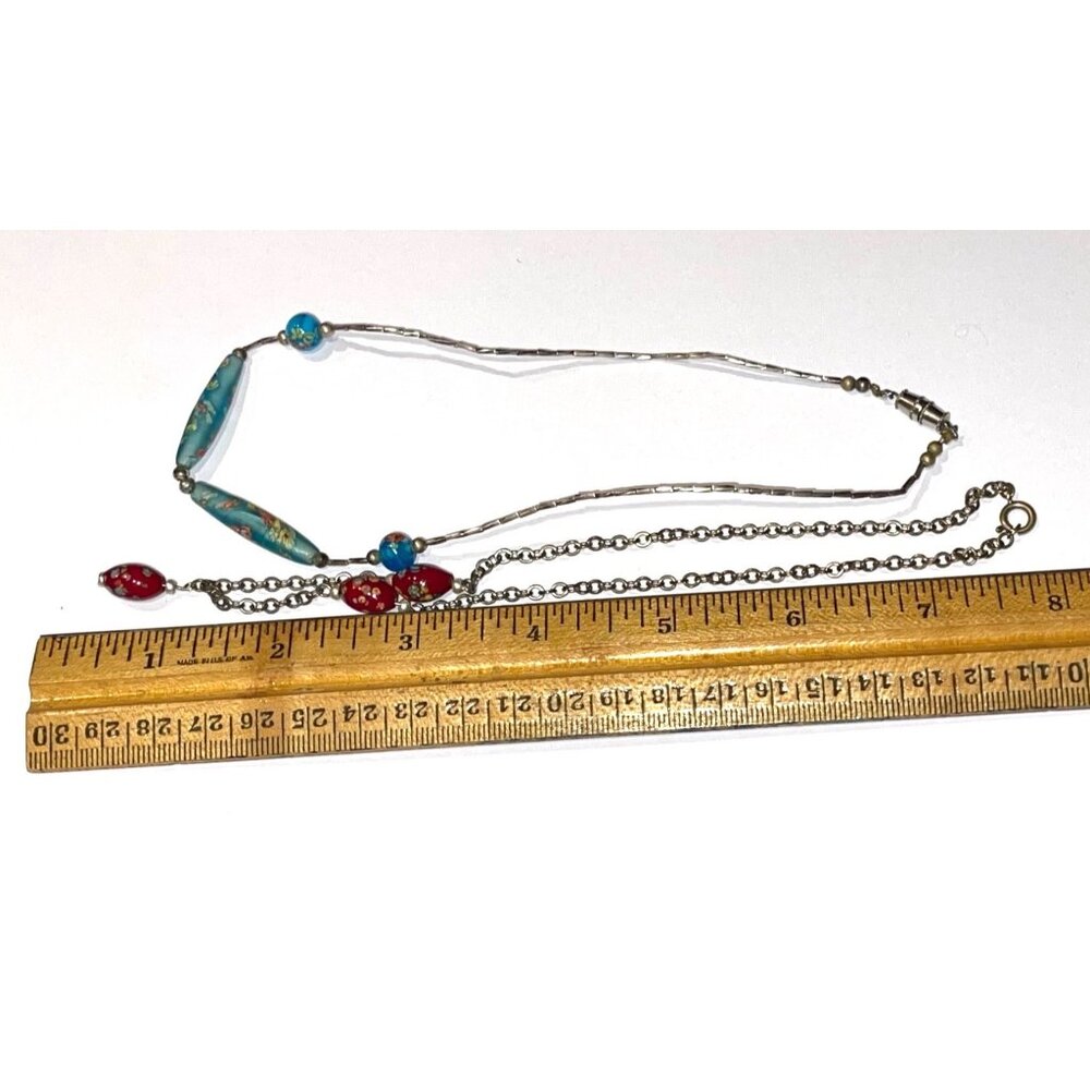 Vintage Silver Beaded Venetian Murano Millefiori Necklace Lot Blue and Red - Picture 8 of 10